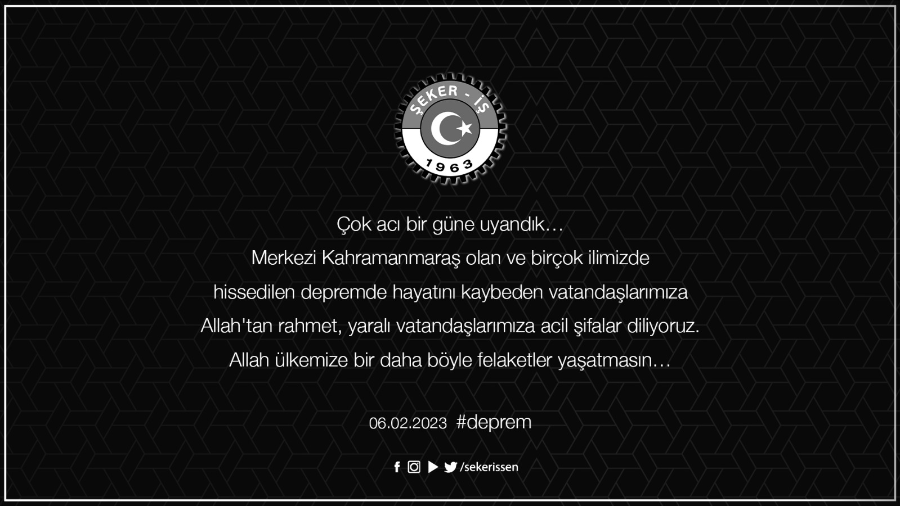 Merkezi Kahramanmaraş olan ve birçok ilimizde hissedilen depremde hayatını kaybeden vatandaşlarımıza Allah'tan rahmet, yaralı vatandaşlarımıza acil şifalar diliyoruz.